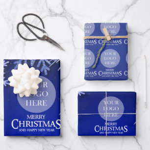 Company Christmas Logo Royal Blue Wrapping Paper Sheet