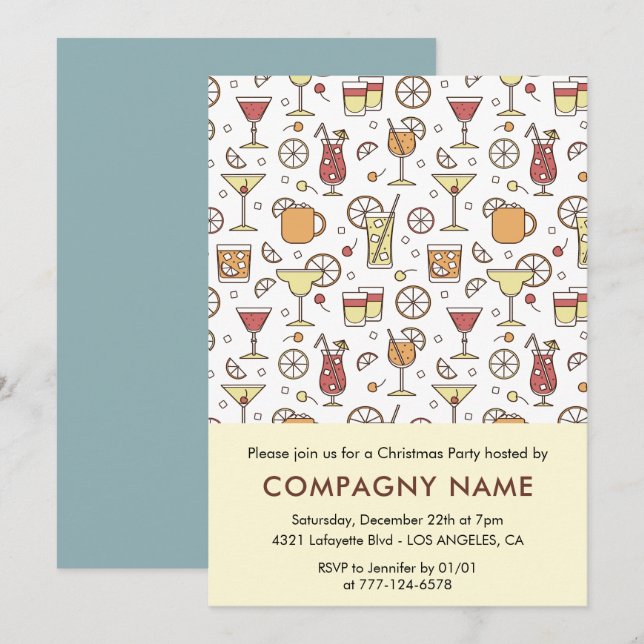 Company Christmas Party Cocktail Pattern  Invitation (Front/Back)