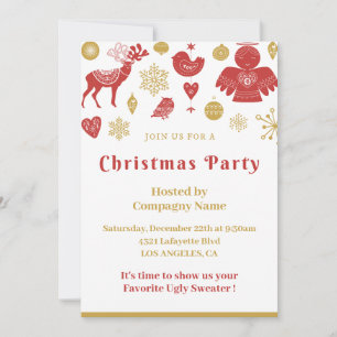 Company Christmas Party Invite Gold Red Nordic