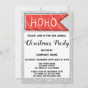 Company Christmas Party Red & Grey Silver Glitter Invitation
