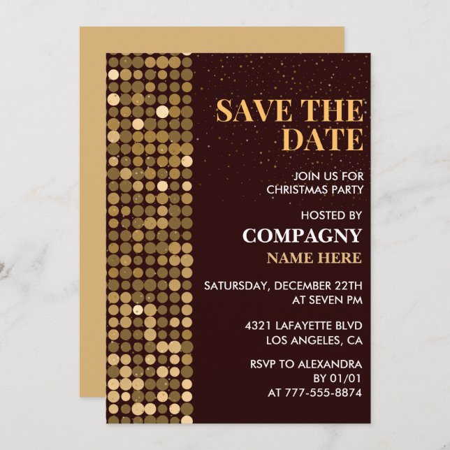 Company Christmas Party Save the date Gold Invitation (Front/Back)