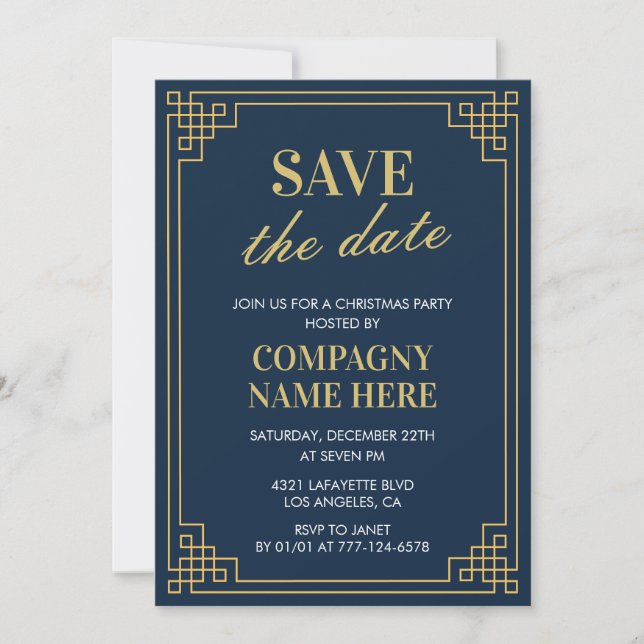 Company Christmas Party Save the date Navy Invitation (Front)