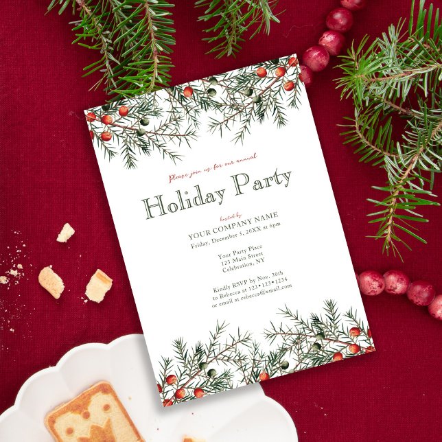 Company Christmas Party Vintage Greenery Invitation (Creator Uploaded)