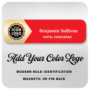 Company Colour Logo Red Gold Employee ID Name Tag