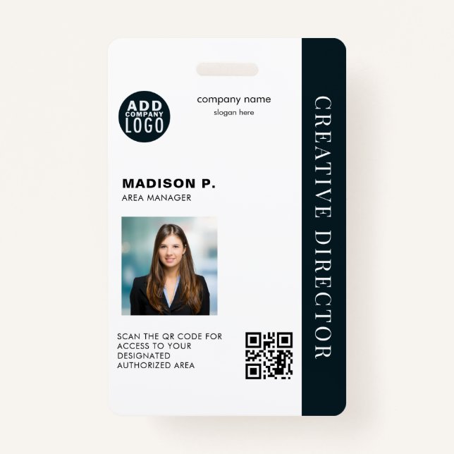 Company Employee ID Custom QR Code Photo ID Badge (Front)