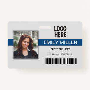 Company employee logo, barcode blue photo template ID badge