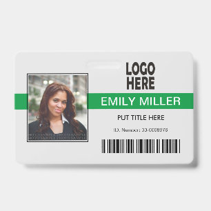 Company employee logo barcode green photo template ID badge