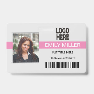 Company employee logo, barcode pink photo template ID badge