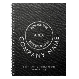 Company Employee Name Logo Black Faux Leather Notebook