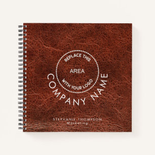 Company Employee Name Logo QR Brown Faux Leather Notebook