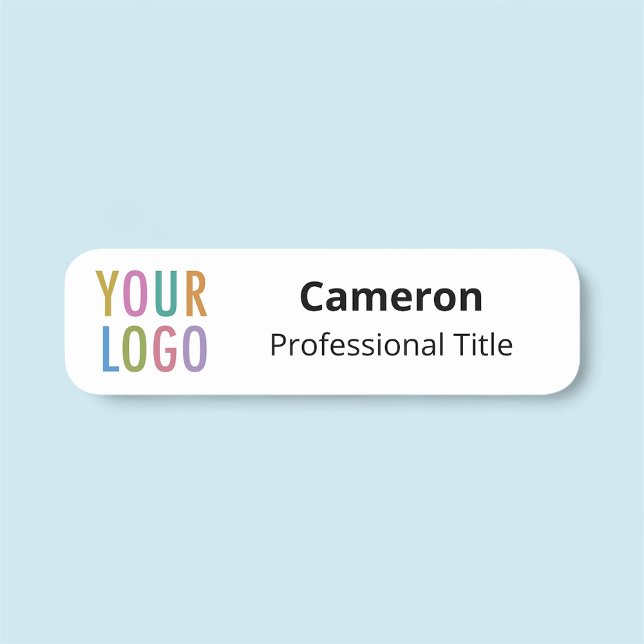 Company Employee Name Tag Business Logo Magnetic (MISOOK 3.5 x 1 inch Rounded Corners Nametag with Logo)
