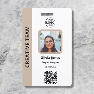 Company Employee Photo ID QR Code Beige Badge