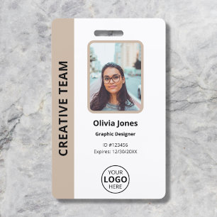 Company Employee Photo ID QR Code Beige Badge
