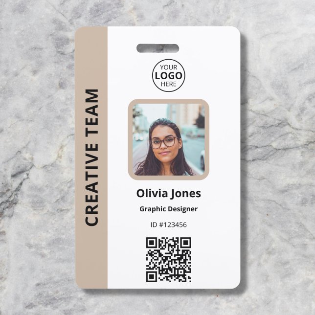 Company Employee Photo ID QR Code Beige ID Badge (Creator Uploaded)