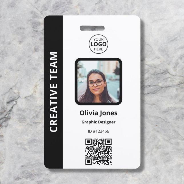 Company Employee Photo ID QR Code Black ID Badge (Creator Uploaded)