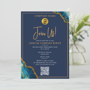 Company Event Party Corporate Annual Blue Gold Invitation