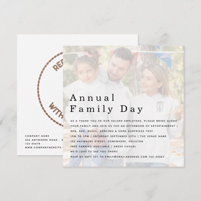 Company Family Day Business Logo Photo Invitation (Front/Back)