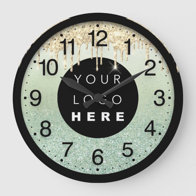 Company Glitter Metalic Blush Drips Logo Large Clock (Front)