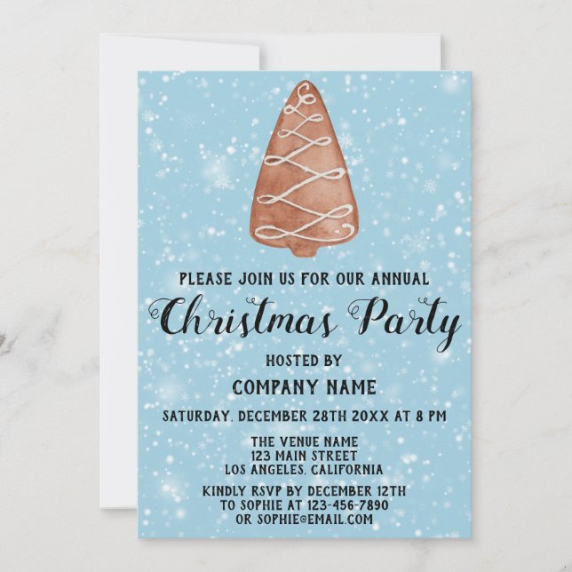 Company Holiday Christmas Party Tree Blue Snow Invitation (Front)