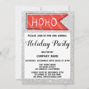 Company Holiday Party Red & Grey Silver Glitter Invitation