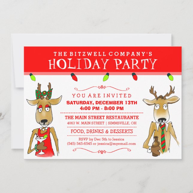 Company Holiday Party Reindeer with Drinks Invite (Front)