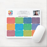 Company Logo 2026 Business Colourful Calendar Mouse Pad<br><div class="desc">This colourful, fun business calendar mousepad is custom made with your professional company name under the the agent name above the fun colours for each month. This cute, modern calendar gift features your logo on one side and personalised photo on the other. Contemporary marketing tools for a corporation in 2026....</div>