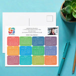 Company Logo 2026 Business Colourful Calendar Postcard<br><div class="desc">This colourful, fun business calendar postcard is custom made with your professional company name under the the agent name above the fun colours for each month. These cute, modern calendar postcards feature your logo on one side and personalised photo on the other. Contemporary marketing tools for a corporation in 2026....</div>
