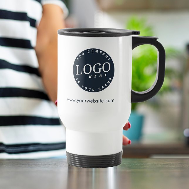 Company Logo and Business Website Address Custom Travel Mug (Business Logo White Travel Mug)