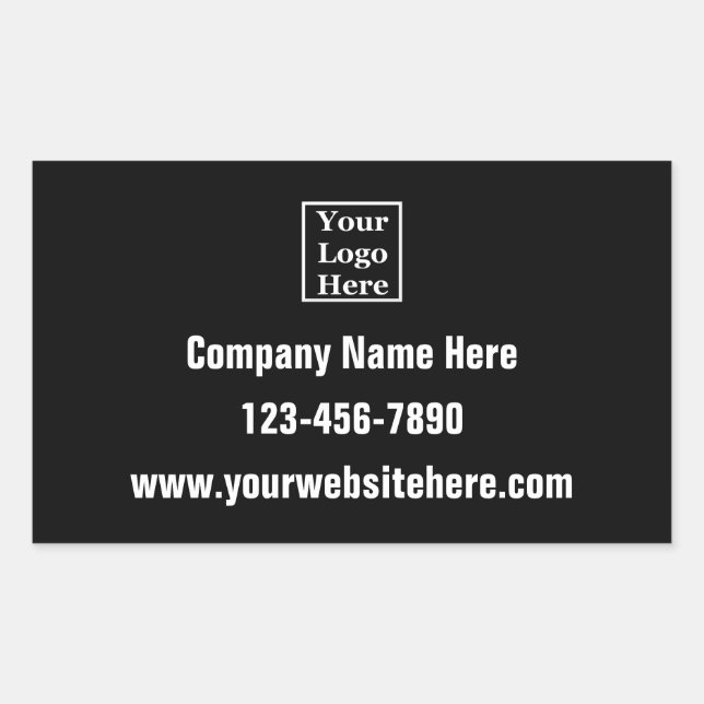 Company Logo and Contact Info on Black and White Rectangular Sticker (Front)