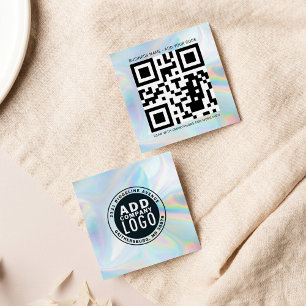 Company Logo and QR Code DIY Holographic Square Business Card