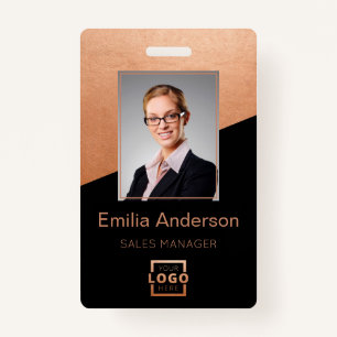 Company Logo Bar Code Employee Photo Rose Gold ID Badge