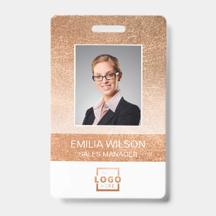 Company Logo Bar Code Employee Photo Rose Gold ID Badge