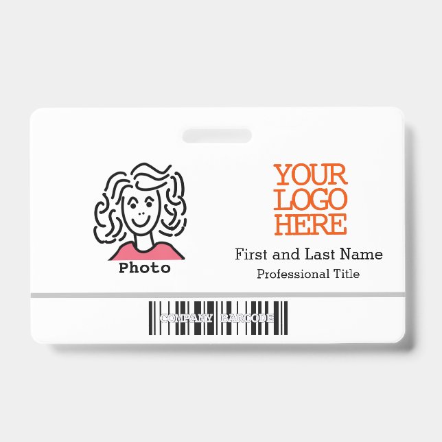 Company Logo Barcode Employee Photo ID Badge (Front)