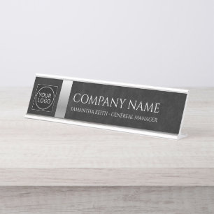 Company Logo Black and Silver Custom Desk Name Plate