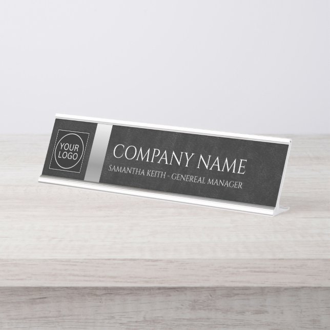 Company Logo Black and Silver Custom Desk Name Plate (Front)