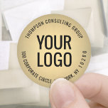 Company Logo Black & Gold Faux Foil Return Address Classic Round Sticker<br><div class="desc">Represent your business in style with these elegant black and gold faux foil return address labels / envelope seals. Your company logo appears in the centre of the circle. Image and text are simple to customise for small business or corporate use. For best results, upload a logo image that is...</div>