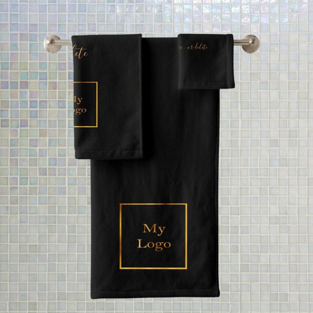 Company logo black gold text business bath towel set (Creator Uploaded)