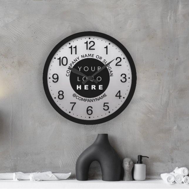 Company Logo Black Grey Marble Name Slogan  Large Clock (Company Logo Black Gray Marble Name Slogan Large Clock)