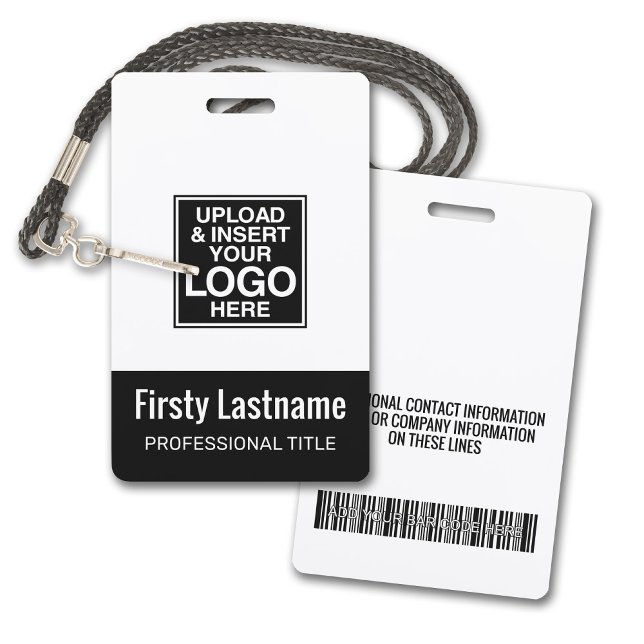 Company Logo BLACK Name Title Bar Code Custom ID ID Badge (Plastic ID Badge with logo and Credentials)