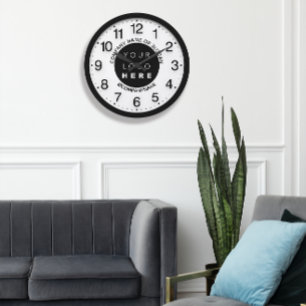 Company Logo Black White Silver Name Slogan   Large Clock