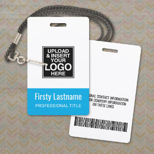 Company Logo - BLUE Name Title Bar Code Custom ID Badge