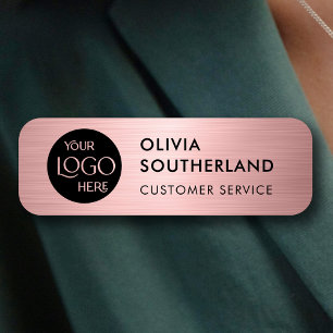 Company Logo Branded Modern Employee Rose Gold Name Tag
