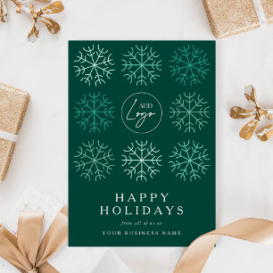 Company Logo Christmas Snowflakes Green Corporate Holiday Card
