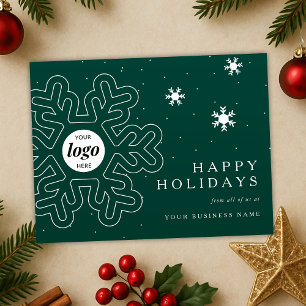 Company Logo Christmas Snowflakes Green Corporate Holiday Postcard