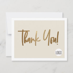 Company Logo Cream Faux Gold Custom Social Thank You Card