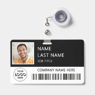 Company Logo Employee Photo Black Retractable ID Badge