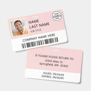 Company Logo Employee Photo Blush Pink ID Badge