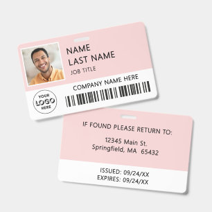 Company Logo Employee Photo Blush Pink ID Badge