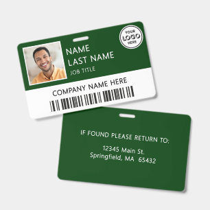 Company Logo Employee Photo Dark Green ID Badge