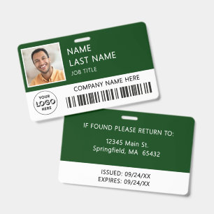 Company Logo Employee Photo Dark Green ID Badge